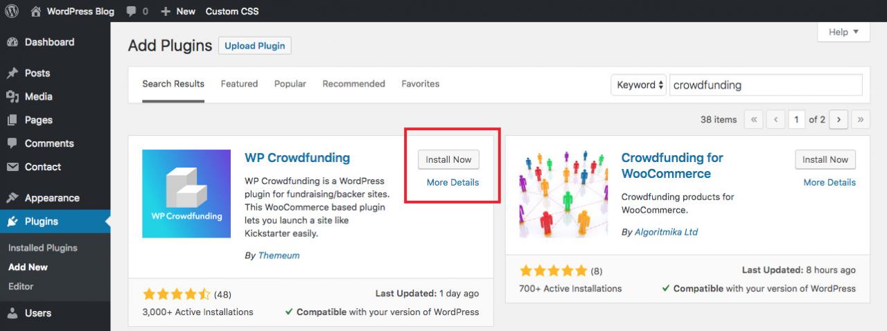 安裝WP Crowdfunding
