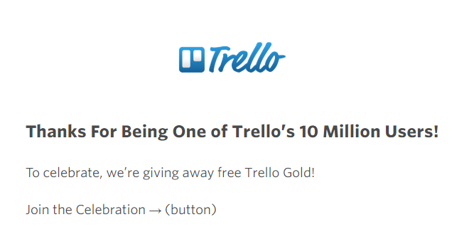 來自Trello的促銷感謝電子郵件示例