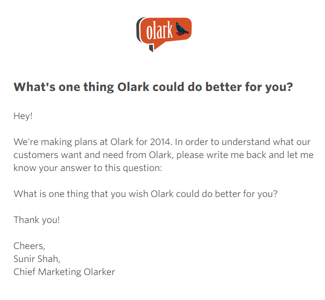 来自Olark的反馈电子邮件