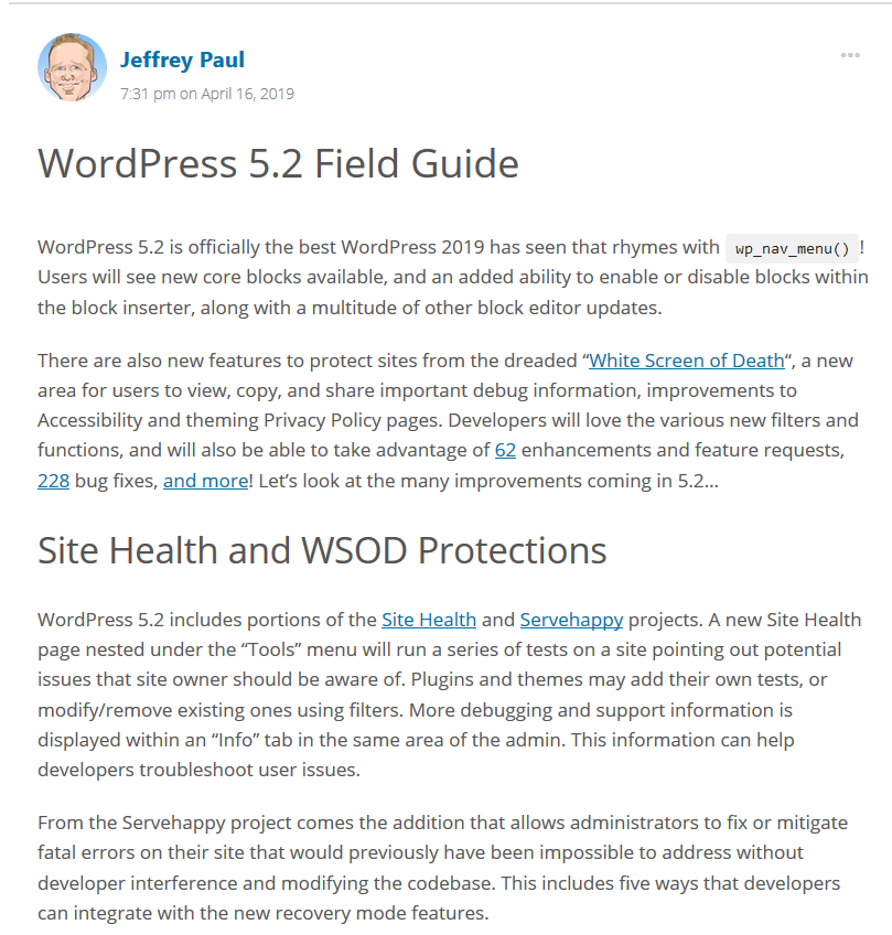 WordPress 5.2帶來了一些重大變化，以幫助用戶維護他們的網站 