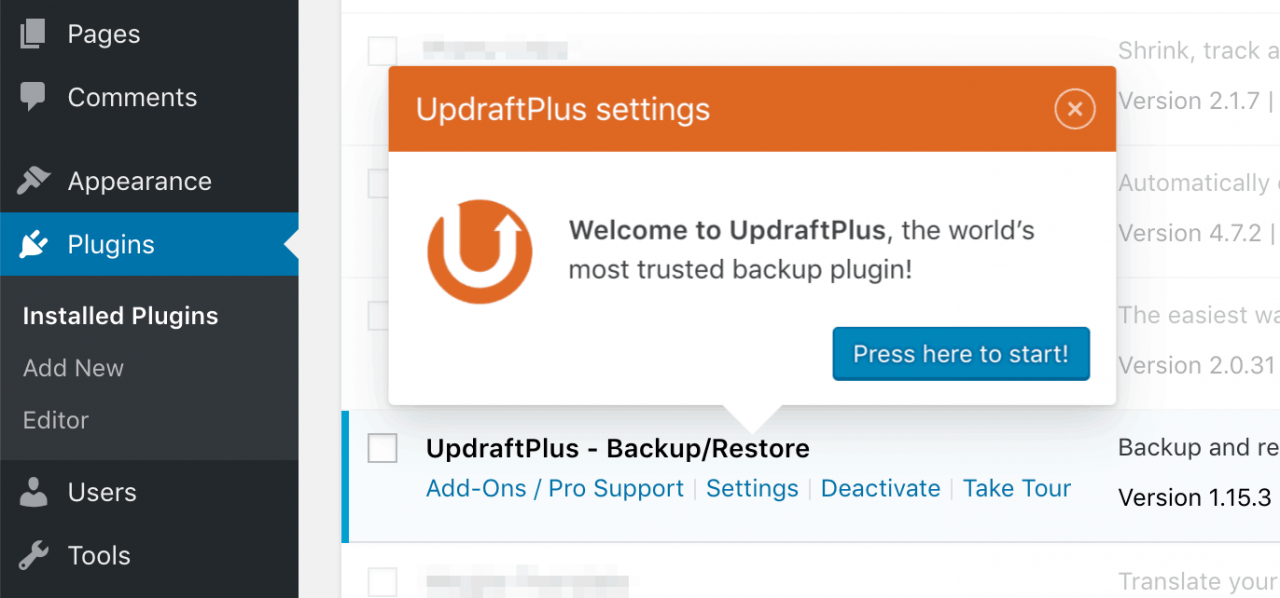 要求配置UpdraftPlus的通知。