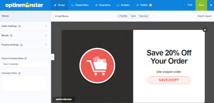 edit-cart-abandonment-popup" width="740" height="358" class="alignnone size-full wp-image-232827" srcset="https://wpjian.com/wp-content/uploads/2019/05/edit-cart-abandonment-popup.jpg 740w, https://www.isitwp.com/wp-content/uploads/2019/04/edit-cart-abandonment-popup-300x145.jpg 300w, https://www.isitwp.com/wp-content/uploads/2019/04/edit-cart-abandonment-popup-330x160.jpg 330w" sizes="(max-width: 740px) 100vw, 740px"></p>
<p>When you’re happy with the way your popup looks, it’s time to set the display rules. Click on the Display Rules tab at the top of the screen. Then in the dropdown menu, choose exit detected. You can also choose the level of sensitivity of the exit-intent to be low, medium, or high. </p>
<p><img loading=