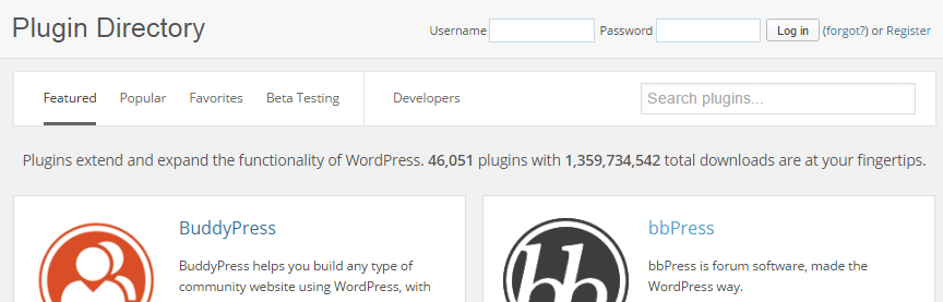 WordPress插件目录的屏幕截图。