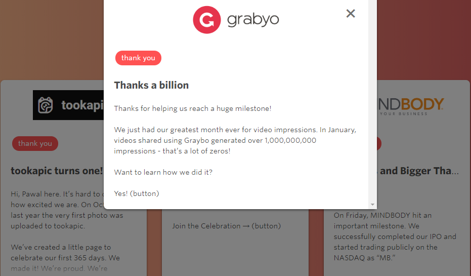 來自Grabyo的感謝電子郵件營銷活動。