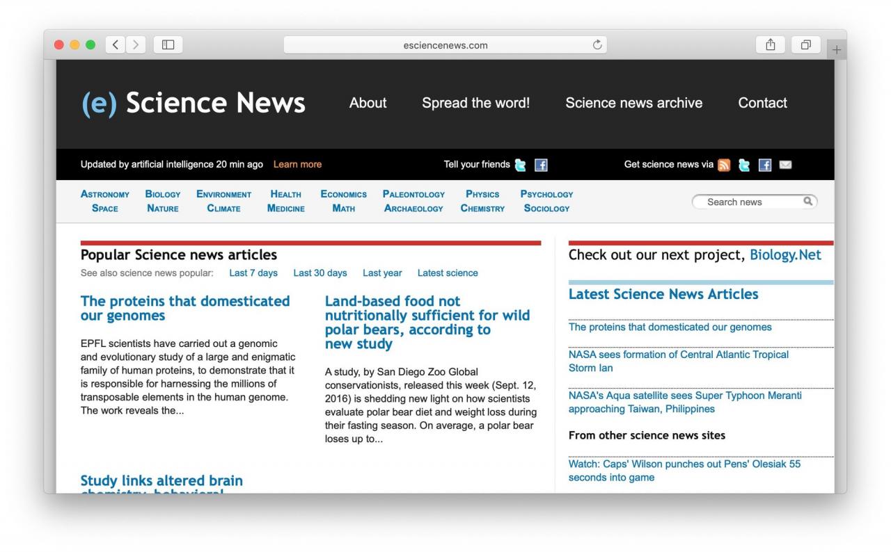 eScience News是一個受歡迎的科學新聞聚合器