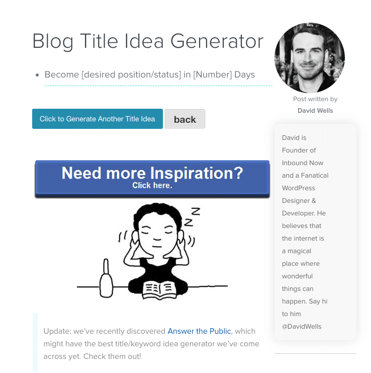 最佳标题分析工具：入站博客标题Idea Generator