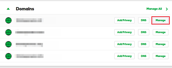 manage-domains-godaddy“width =”550“height =”218“class =”alignnone size-full wp-image-220772“srcset =”https://www.isitwp.com/wp-content/uploads/2018/ 07 / manage-domains-godaddy.png 550w，https：//www.isitwp.com/wp-content/uploads/2018/07/manage-domains-godaddy-300x119.png 300w“sizes =”（最大宽度： 550px）100vw，550px“></p>
<p>然后，转到“其他设置”并单击“管理DNS”。 </p>
<p><img decoding=