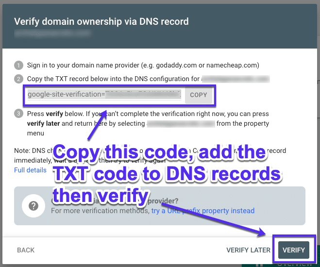 通過DNS記錄驗證所有權