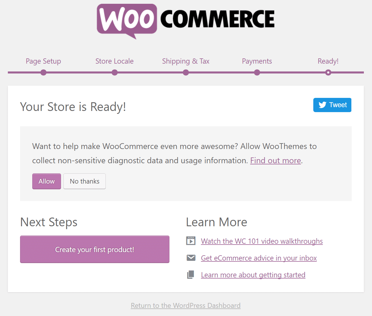 woocommerce商店准备好了
