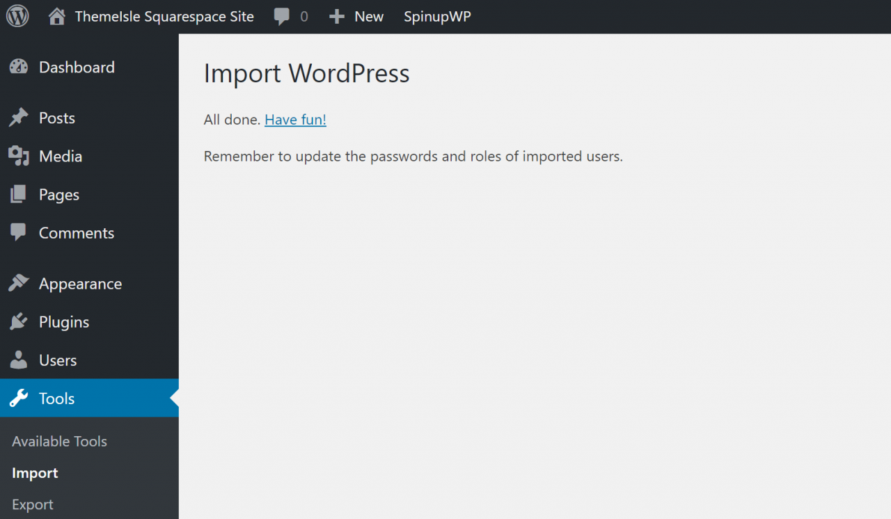 WordPress从Squarespace导入