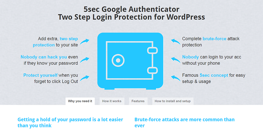 用于WordPress两步登录保护的5秒Google身份验证器
