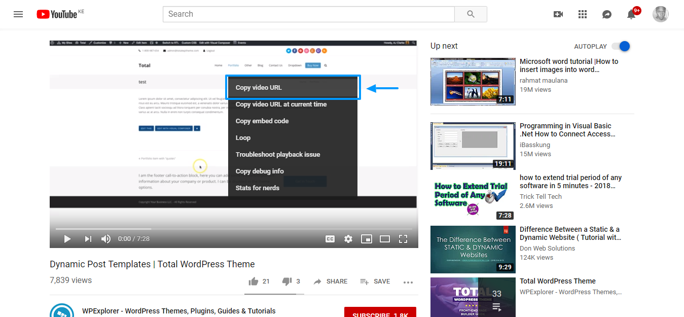 如何在youtube视频上添加视频到wordpress复制视频网址