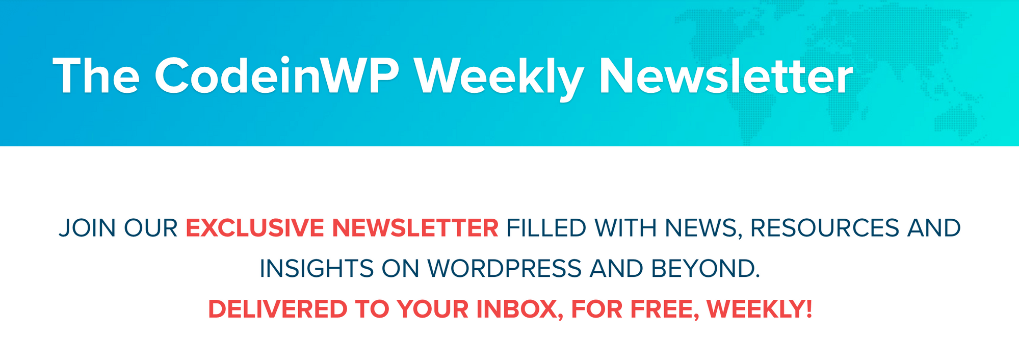 CodeinWP每周WordPress新闻简报横幅。 