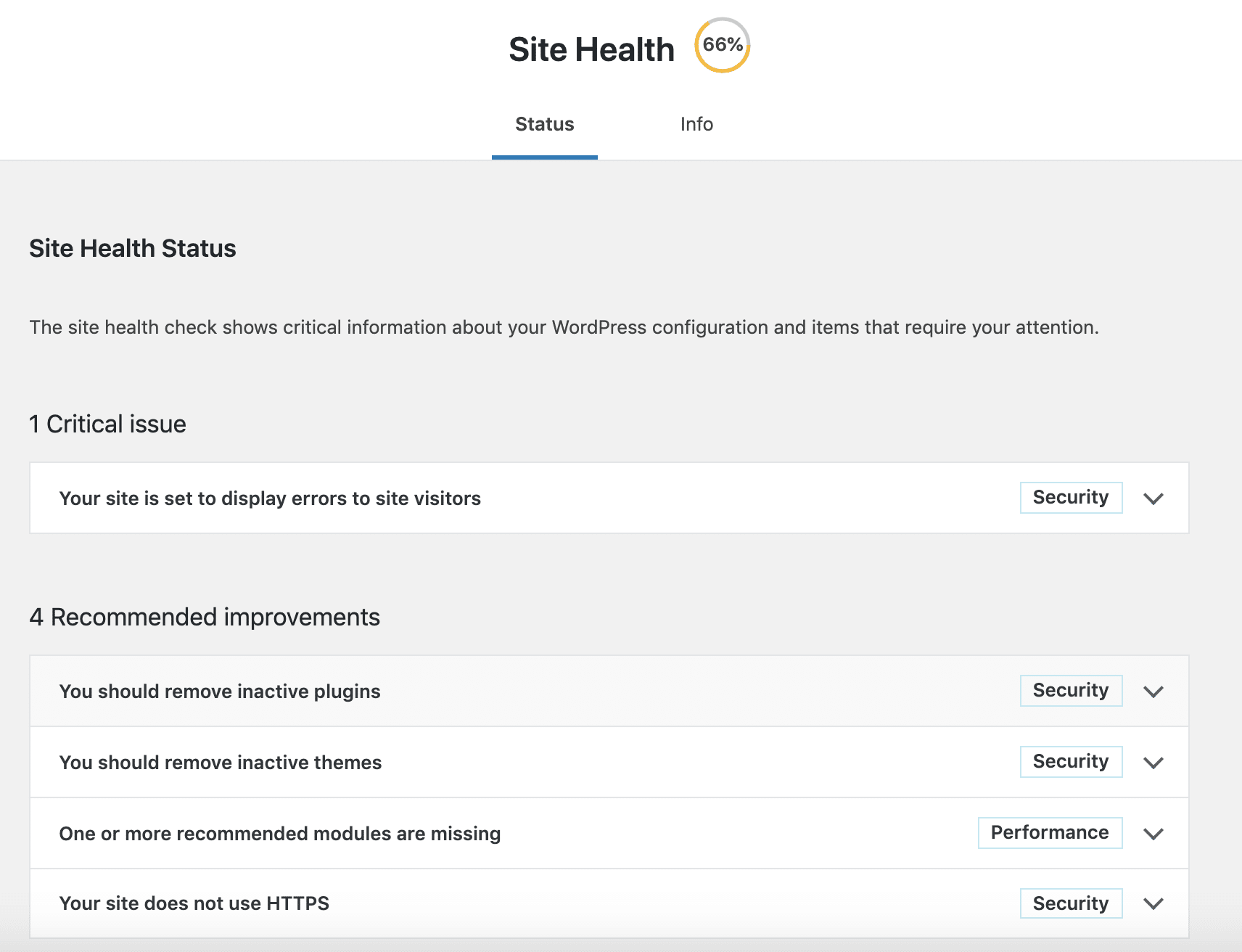WordPress 5.2中的“站点健康状态”页面
