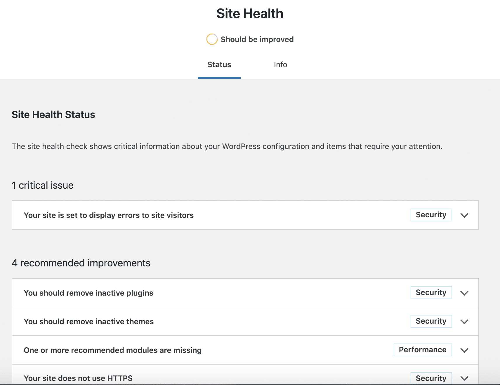 WordPress 5.3中的“站点健康状态”页面