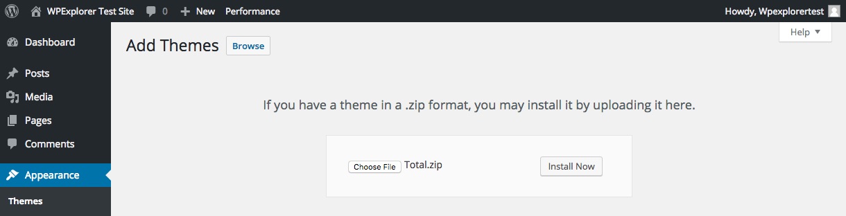 上傳您的WordPress主題Zip文件
