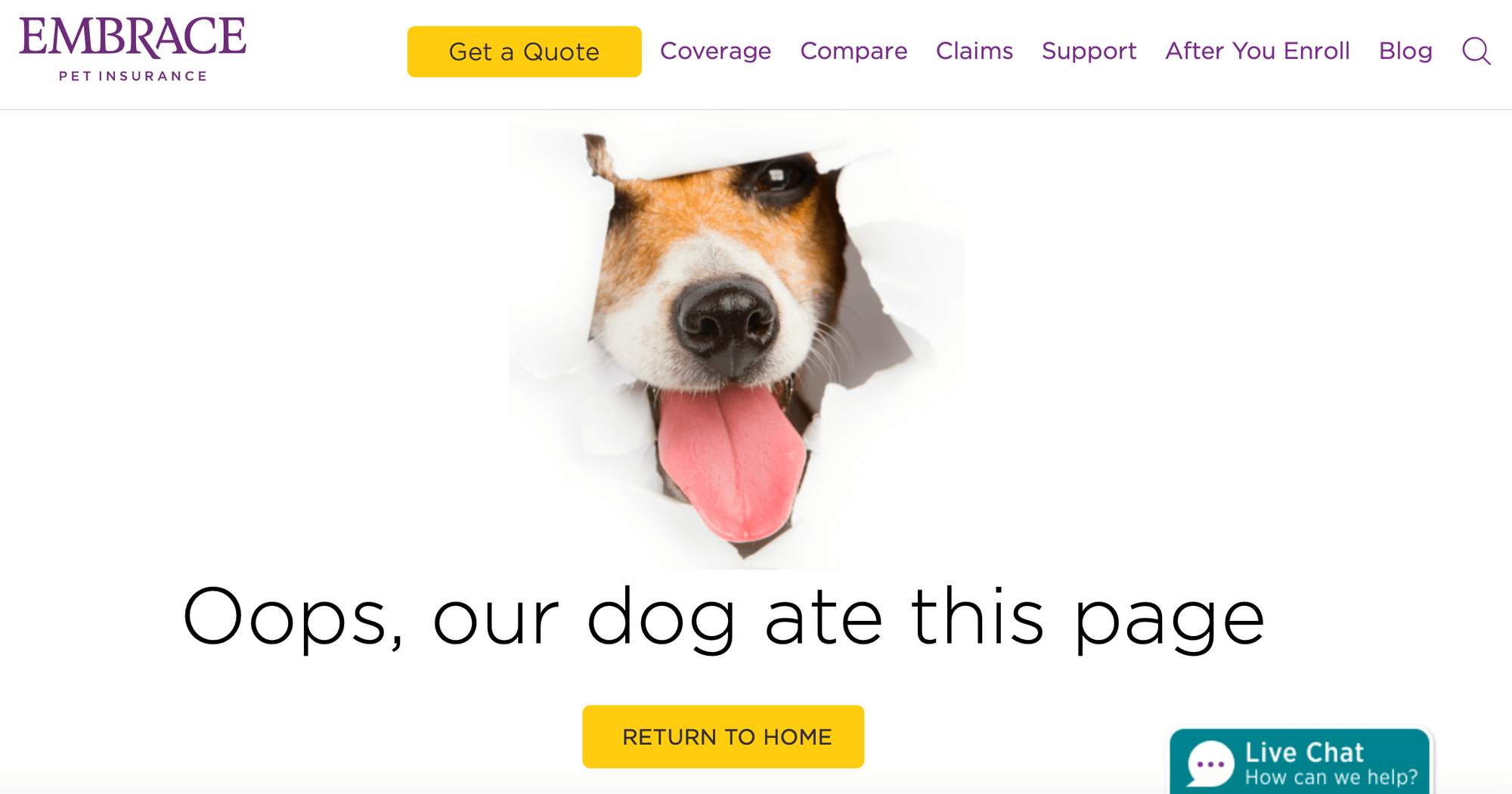 拥抱宠物保险404错误页面。“ width =” 2296“ height =” 1206