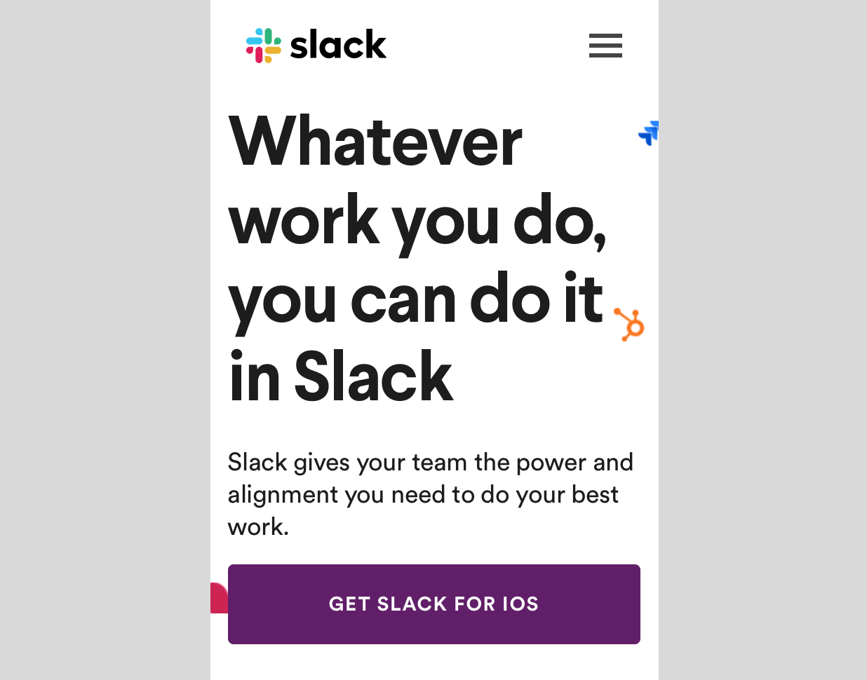 Slack移动号召性用语。