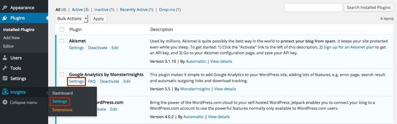 google-analytics-wordpress-plugin-settings