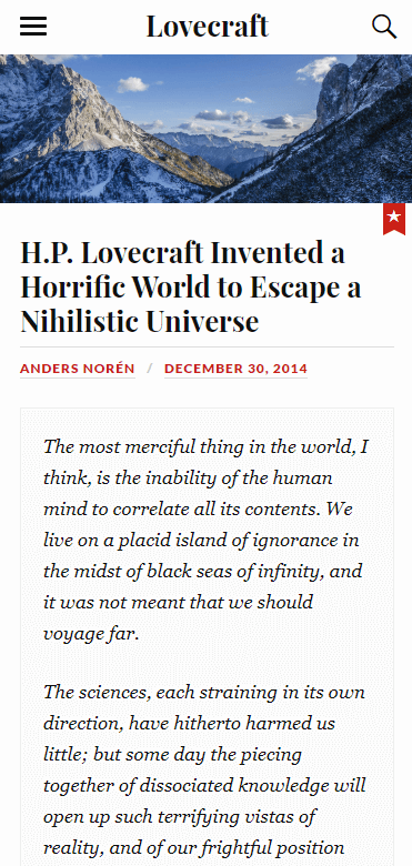 使用Lovecraft構建的移動網站。