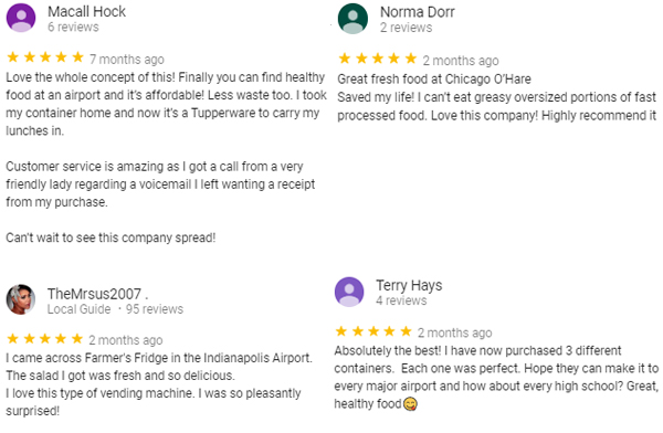 屏幕截圖：多項正面的五星級Yelp評論讚揚現有的自助服務終端