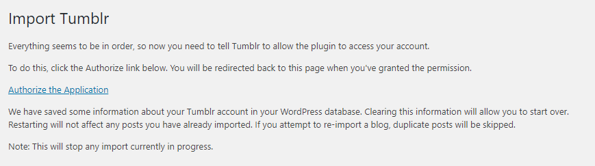 授权WordPress连接到Tumblr。