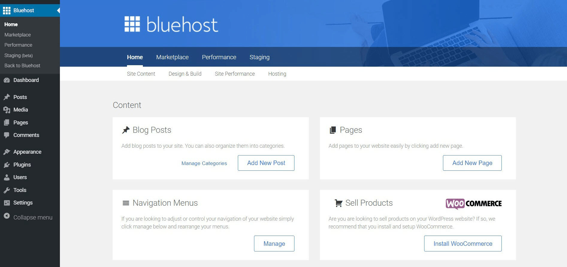 Bluehost vs Hostinger-Bluehost菜單
