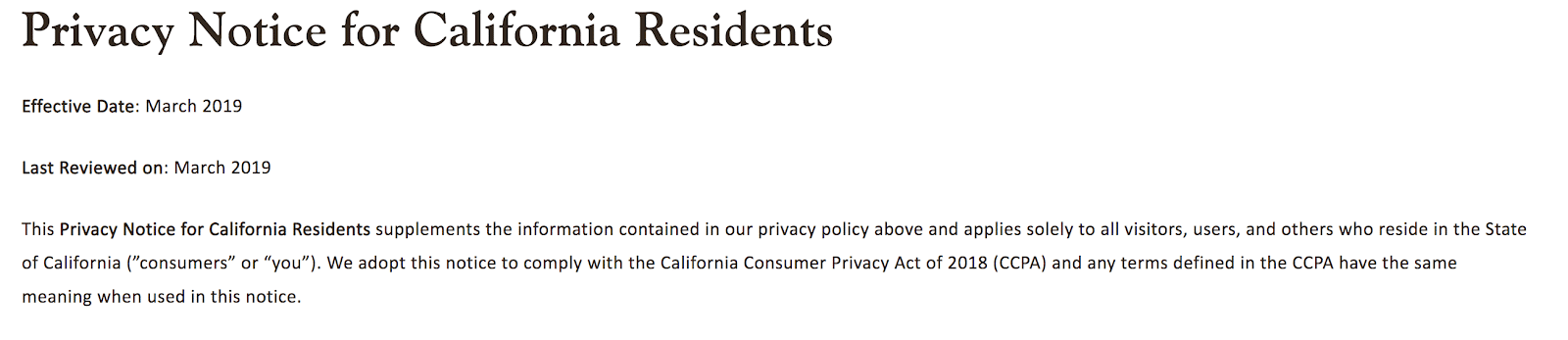 加利福尼亞特定的隱私聲明