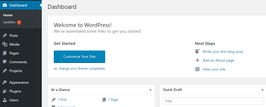 WordPress儀錶板。