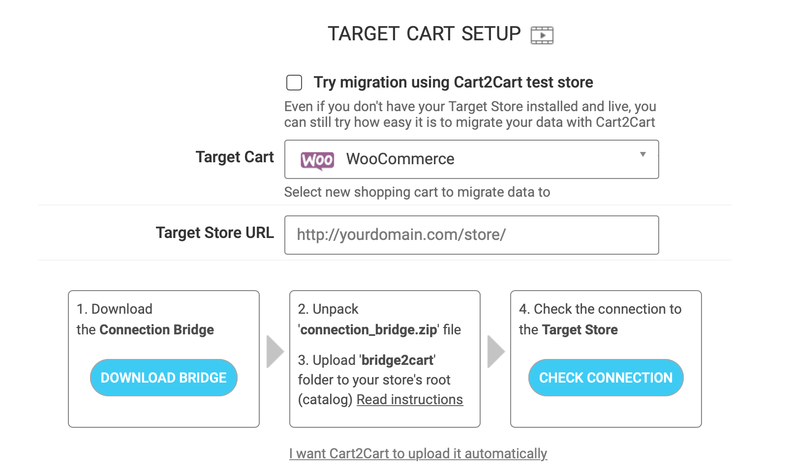 Cart2Cart目标购物车设置输入屏幕，可将Shopify迁移到WooCommerce“ class =” wp-image-26602
