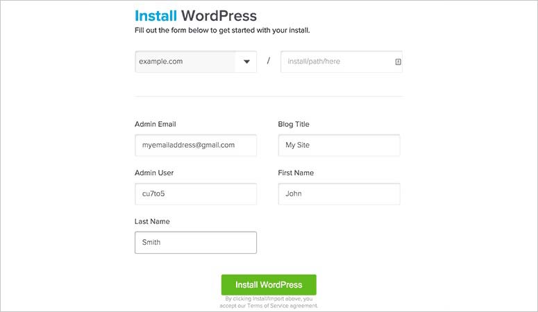 在QuickInstall中安装WordPress