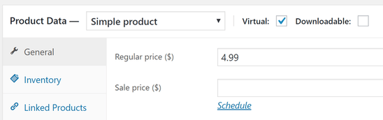 設置產品價格的示例。