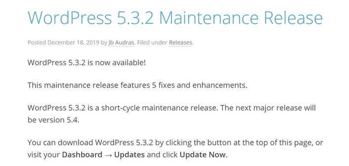wordpress 5.3.2发布
