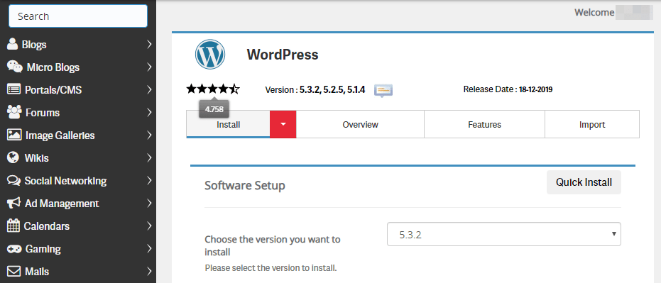 使用Softaculous安装程序来设置WordPress。