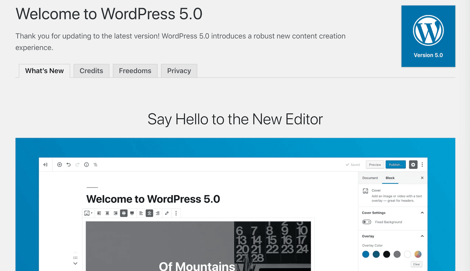 wordpress 5.0欢迎
