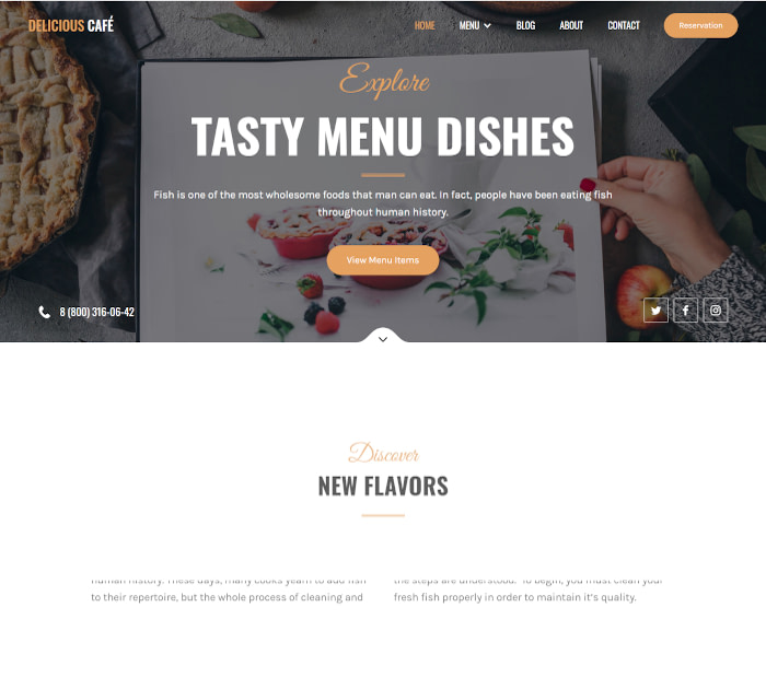最佳Webflow模板和主題：Cafe-餐廳網站模板