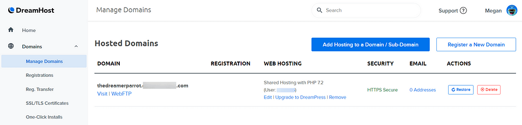 DreamHost管理网站