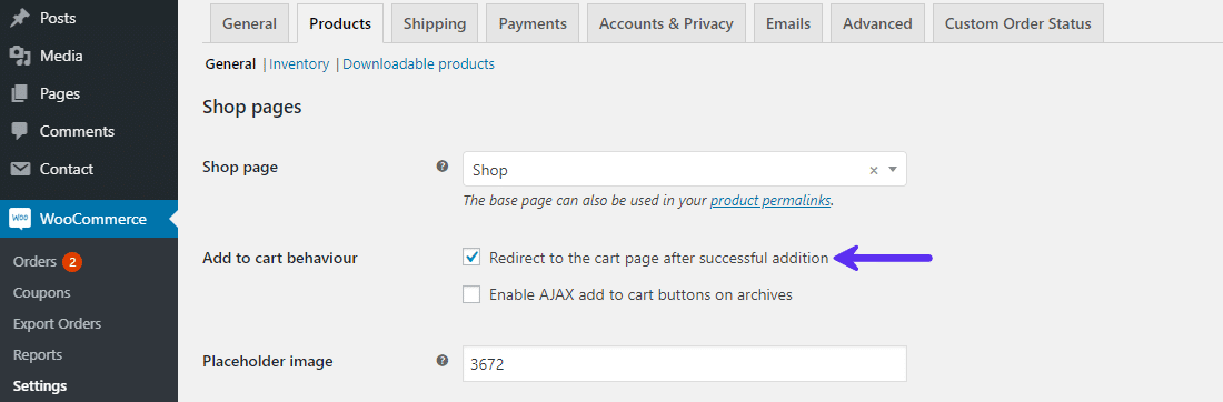 WooCommerce Product settings panel to enable Redirect to Cart behavior