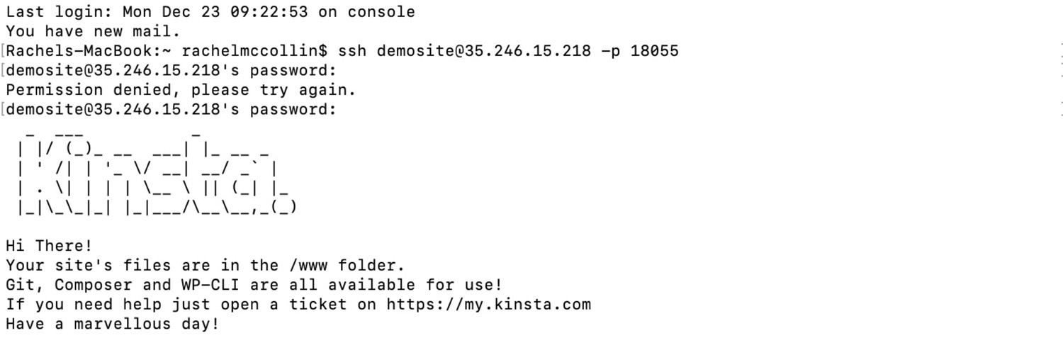 Kinsta SSH起始画面