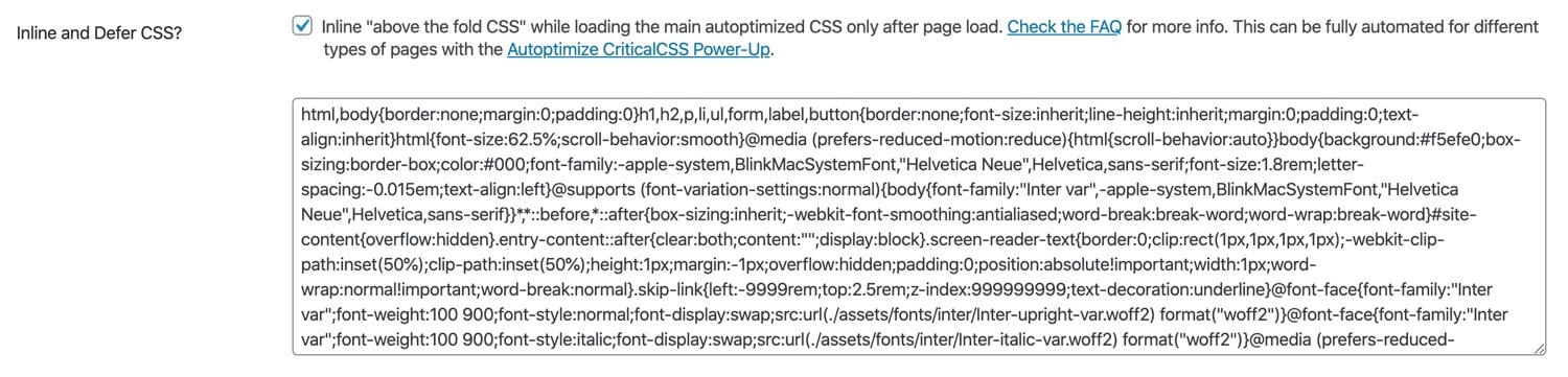 在Autoptimize中内联和推迟CSS。