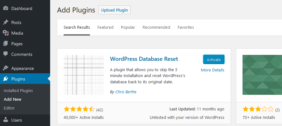 如何重置WordPress：安裝WordPress資料庫重置插件