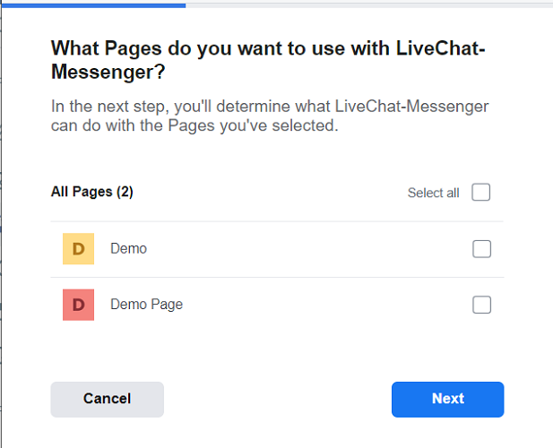 選擇頁面，實時聊天，Facebook Messenger