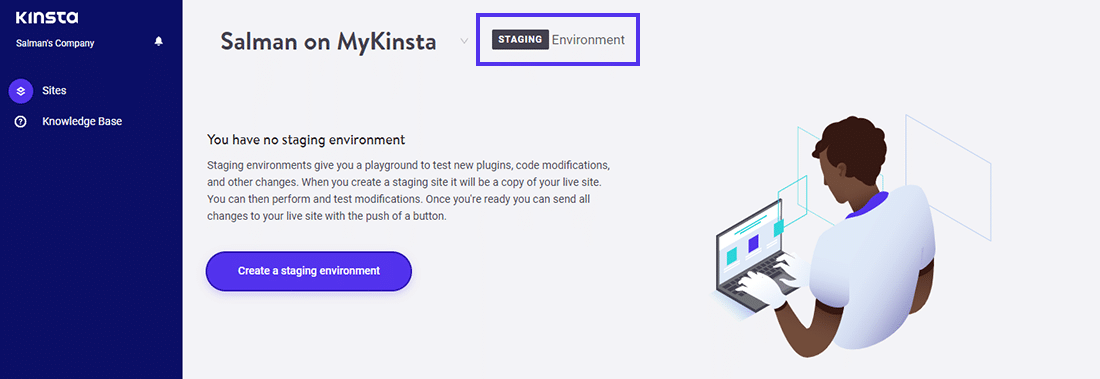 MyKinsta中的“站点开发人员”仪表板