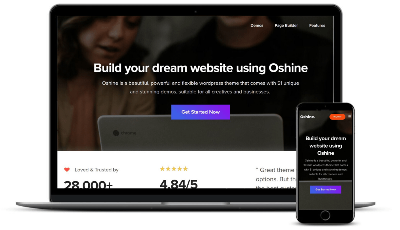 使用Oshine在台式机和移动设备上构建WordPress投资组合站点。