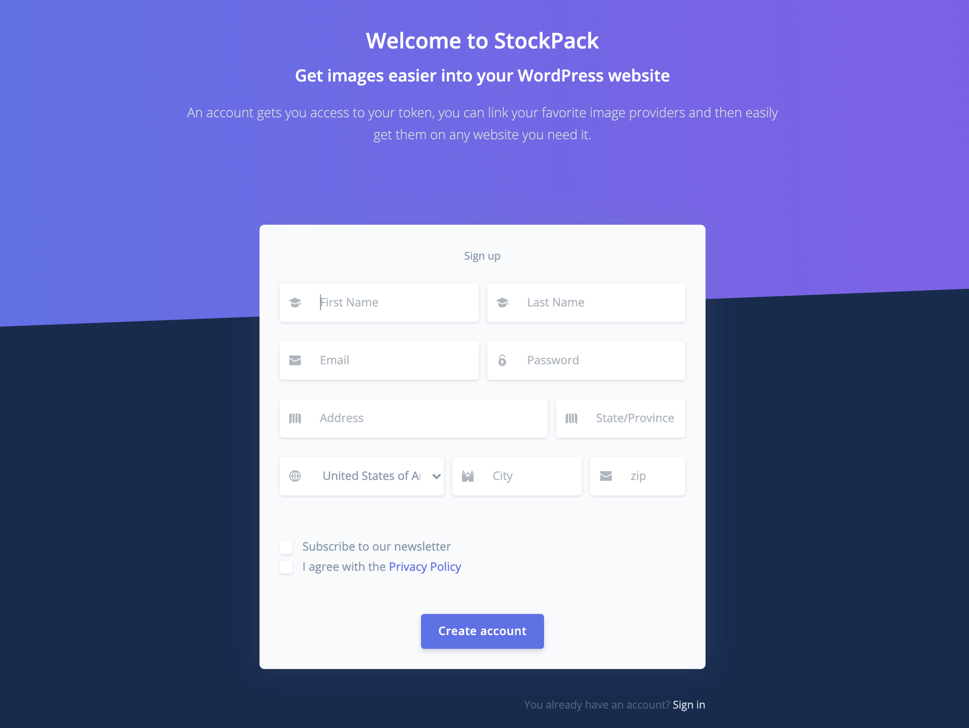 创建一个StockPack帐户。