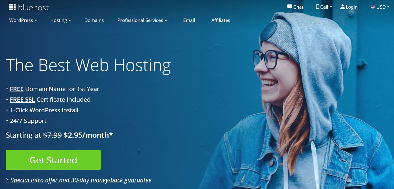 最便宜的Siteground替代品之一是Bluehost主頁。
