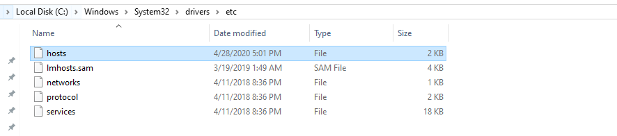 Windows計算機上的主機文件。
