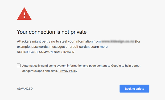 Google Chrome浏览器中的连接非私人警告