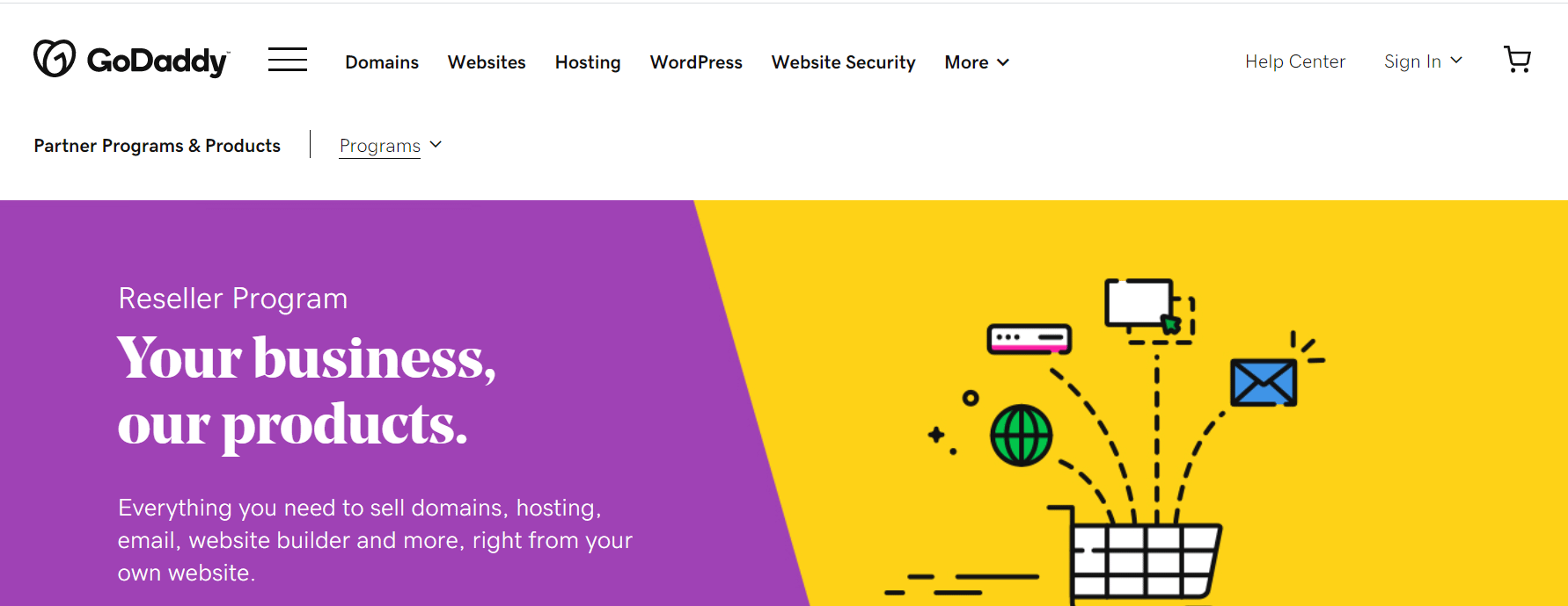 GoDaddy的託管經銷商頁面。