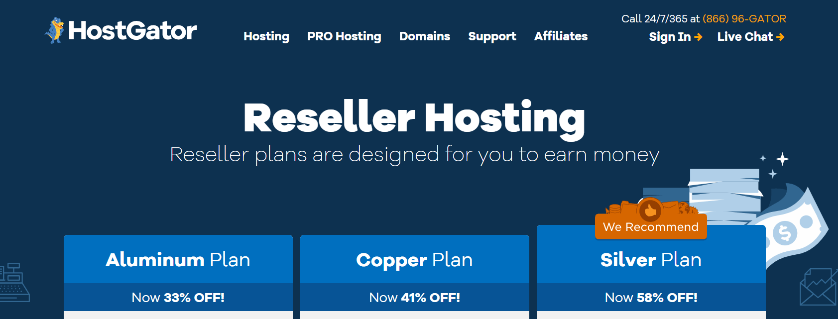 HostGator的经销商托管页面。